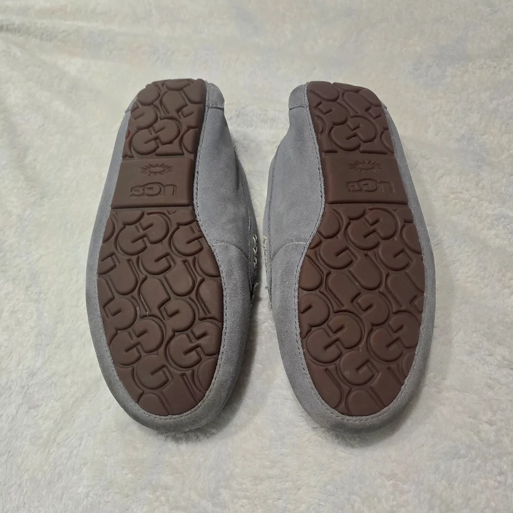 Women's UGG Slippers Suede Sheepskin Ansley Moccasins Slip On Size 9 Light Blue - Picture 6 of 7